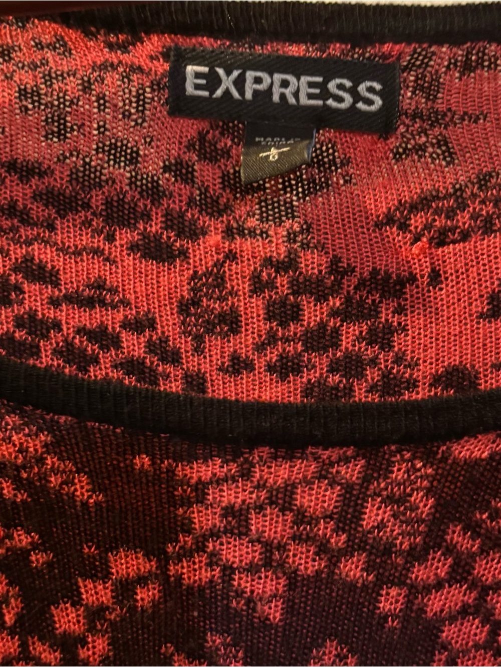 Express Red and Black Jacquard Crewneck Sweater Dress